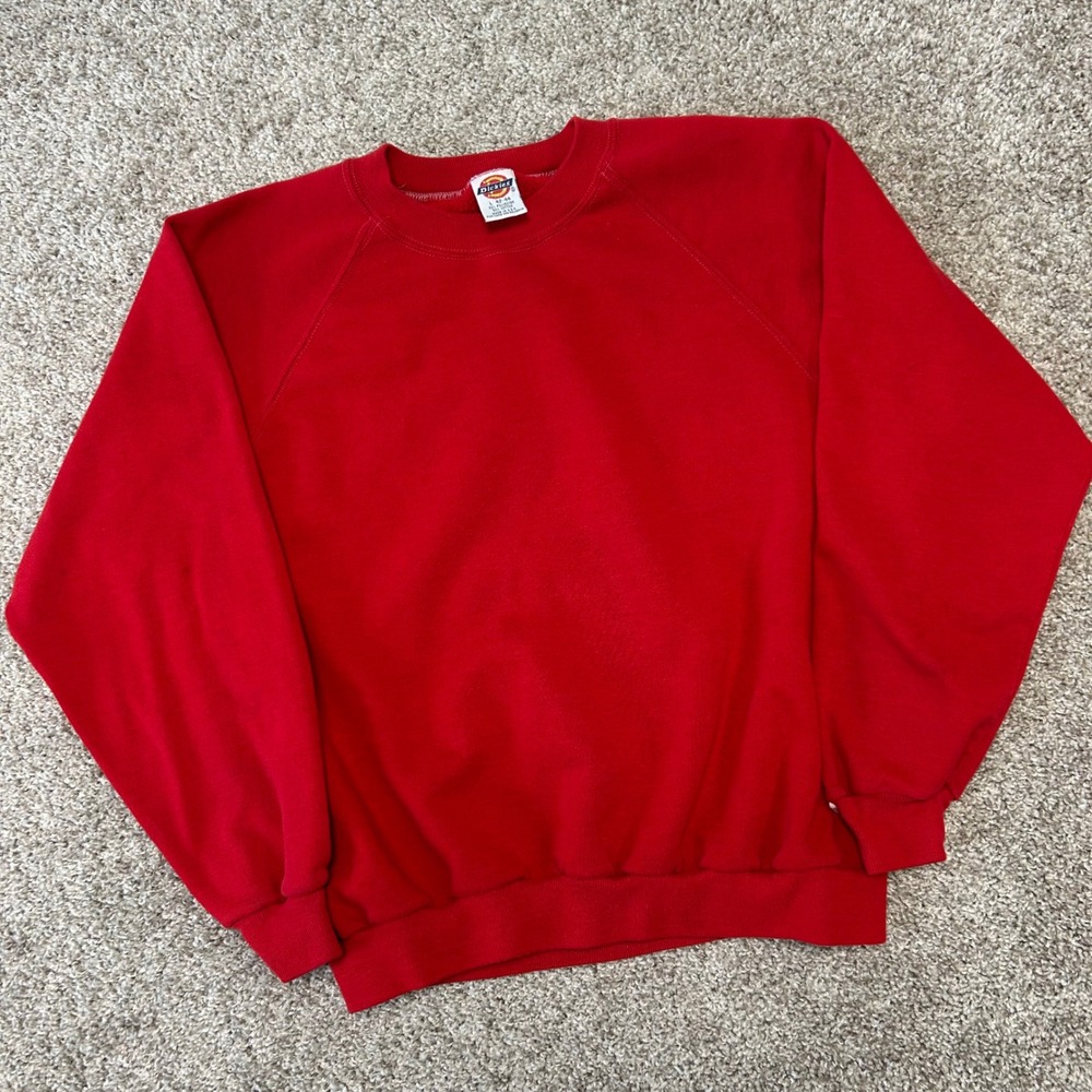 Vintage 80s Dickies Crewneck Sweatshirt Men Size Large USA Made Blank Red Grunge